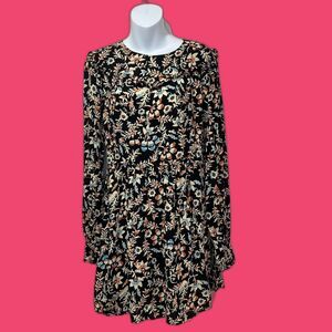 H&M Black Long Sleeve Floral Womens Dress Size 8 Medium Flowy Y2K